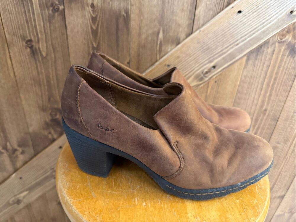 b.o.c. Born Women’s Size 8.5 Brown Leather Slip-On Heeled Clogs Shoes